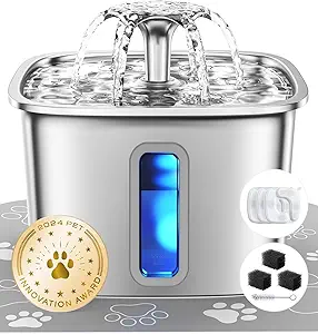 Veken Innovation Award Winner Stainless Steel Cat Water Fountain, 108oz/3.2L Automatic Pet Fountain Dog Water Dispenser